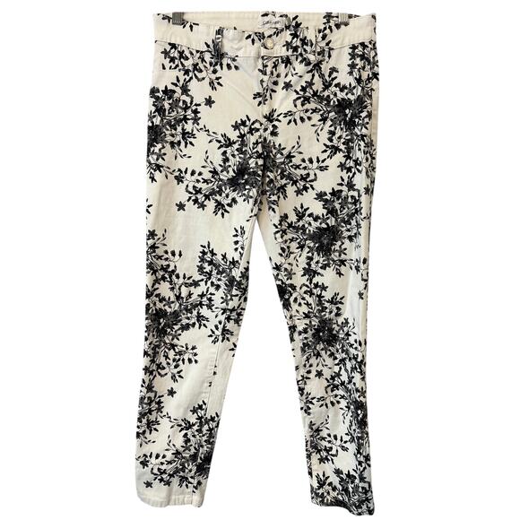 Calvin Klein Jean Pants Size 6 Black and White Floral Ankle Length - Picture 1 of 8